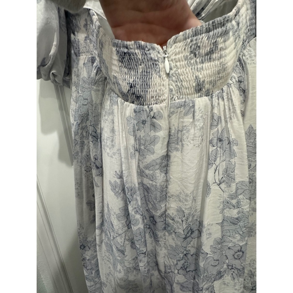 Worth Collective Melody Maxi Dress Blue Floral Puff Sleeve Tie Back Size L - Picture 8 of 15